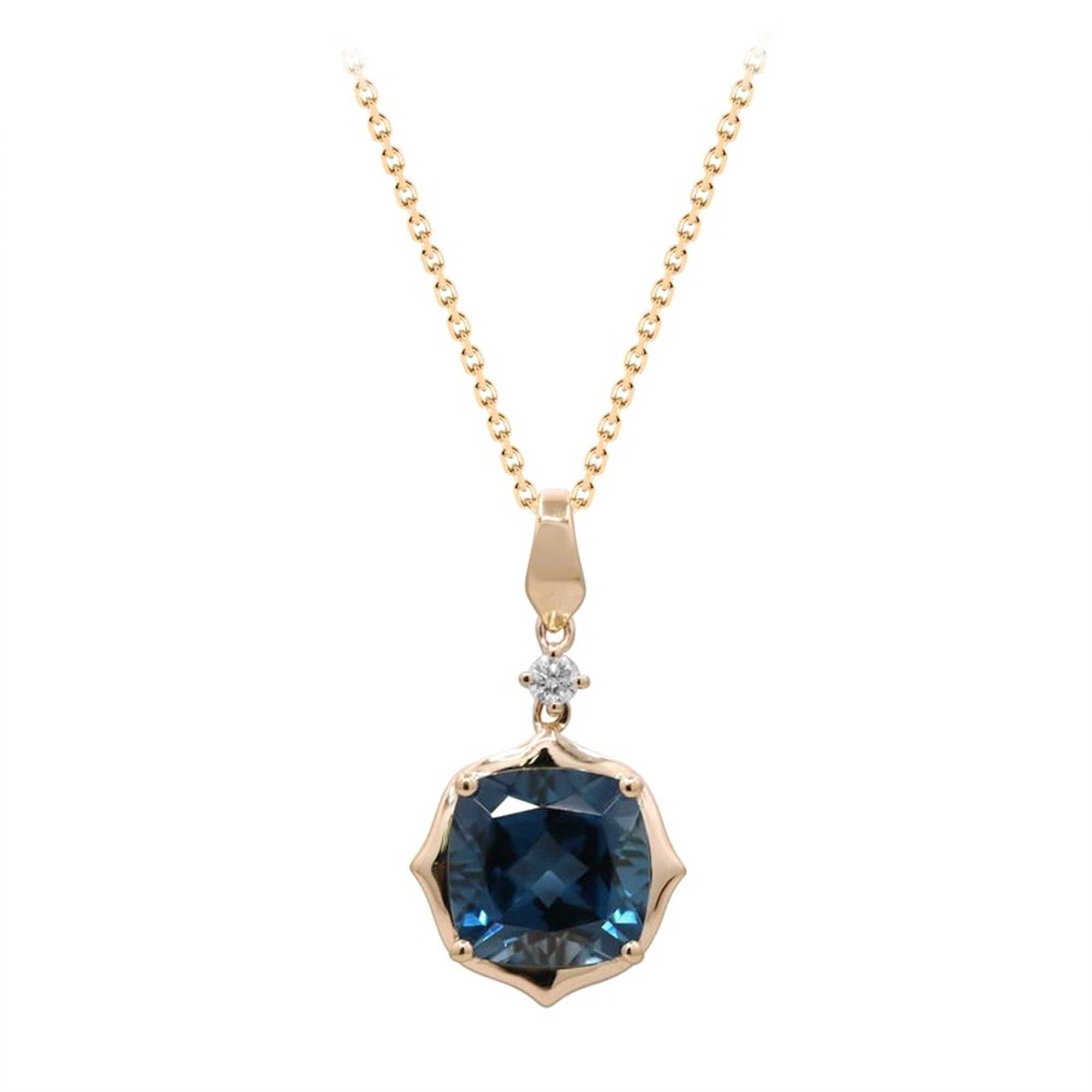London Blue Topaz Gold Necklace, Brazil 3.86ct