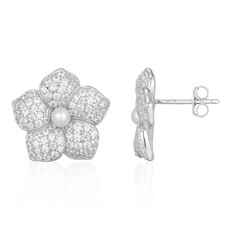 Pendientes en plata con Perla blanca Freshwater (Adela Silber)