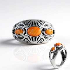 Anello in argento con Conchiglia di Ostrica Spinosa Arancione
