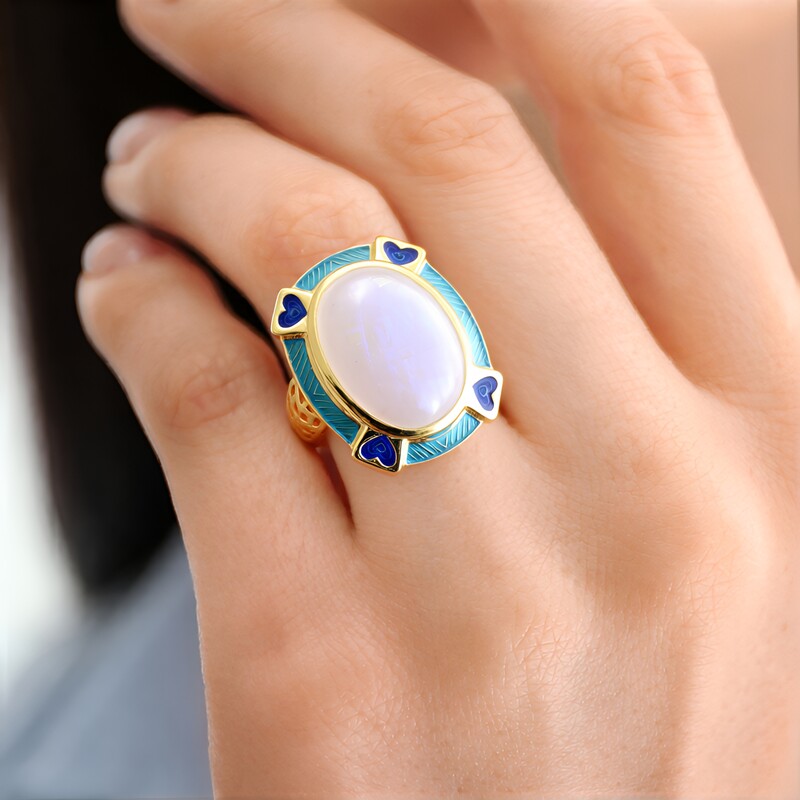 Regenbogen-Mondstein-Silberring (Adela Silber)