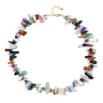 Zilveren halsketting met witte kwartskristallen (Riya)