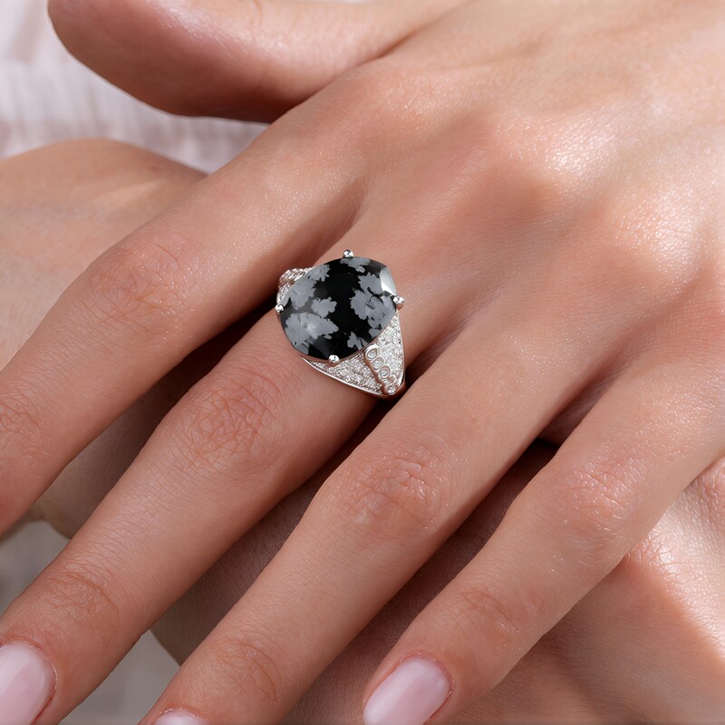 Schneeflocken-Obsidian-Silberring
