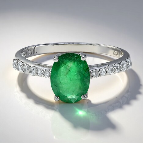 Anello placcato in platino con Smeraldo Bahia