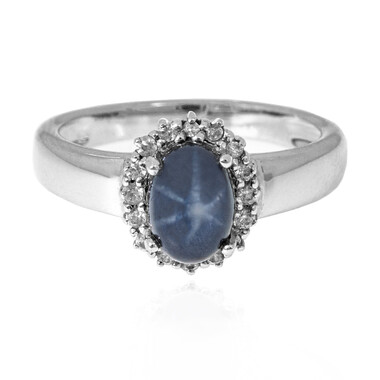 Zilveren ring met een blauwe ster saffier