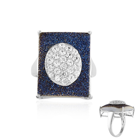 Anello in argento con Agata Glitter Blu