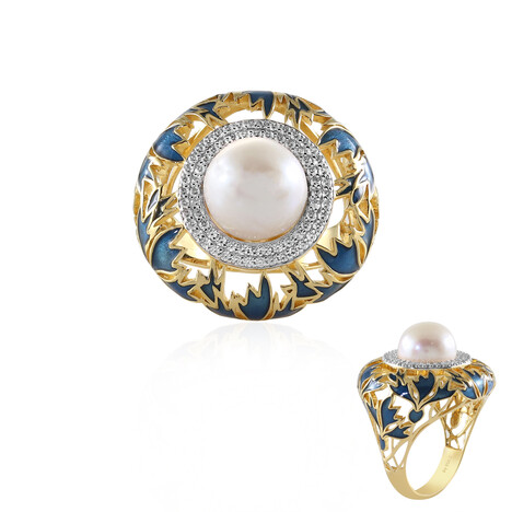 Anello in argento con Perla d'Acqua Dolce Bianca (Adela Silber)