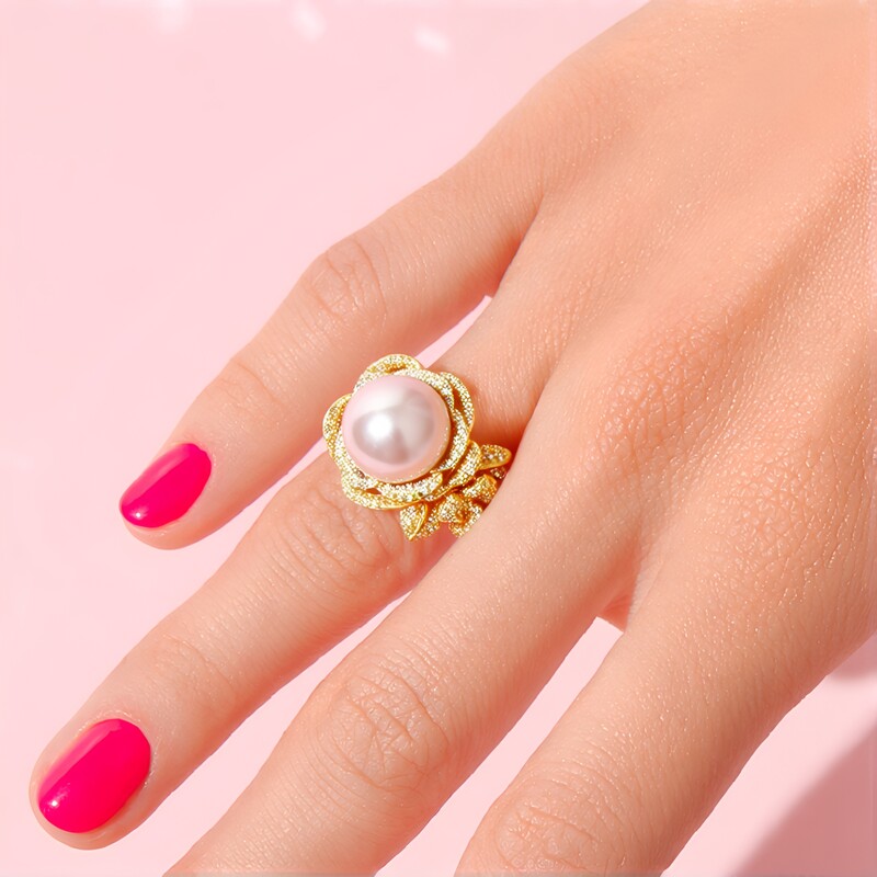 Gouden ring met een Roze zoetwater kweekparel (CIRARI)