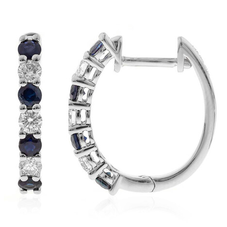 Boucles d'oreilles en or et Saphir bleu de Ceylan