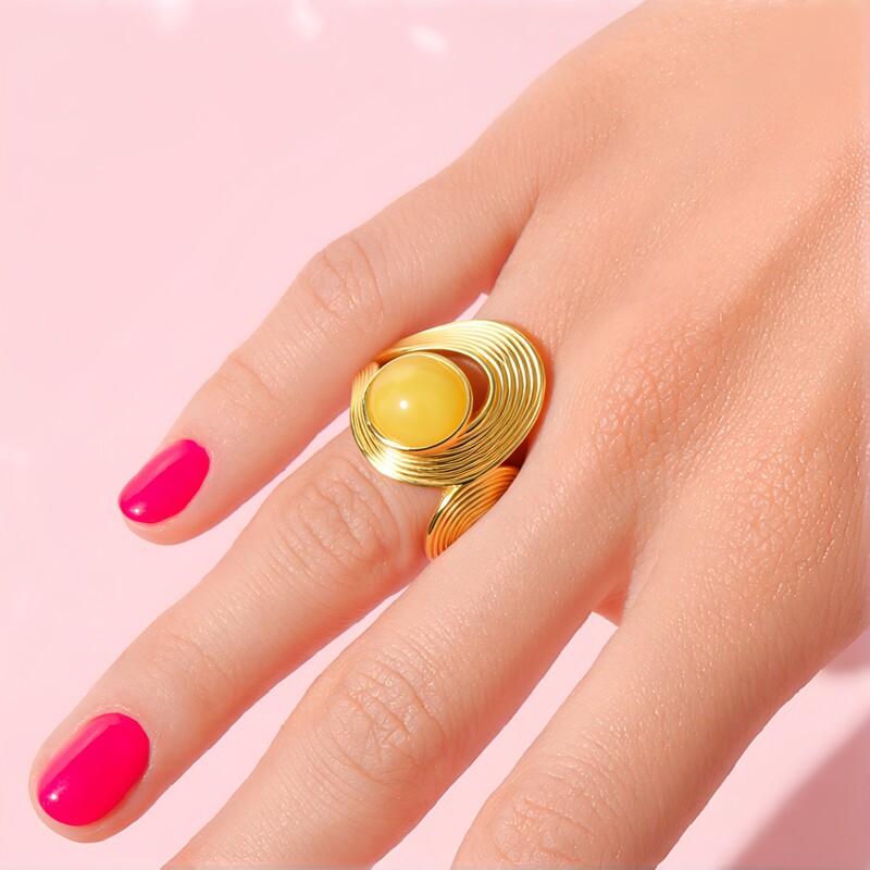 Anillo en plata con Ámbar báltico Milky (dagen)