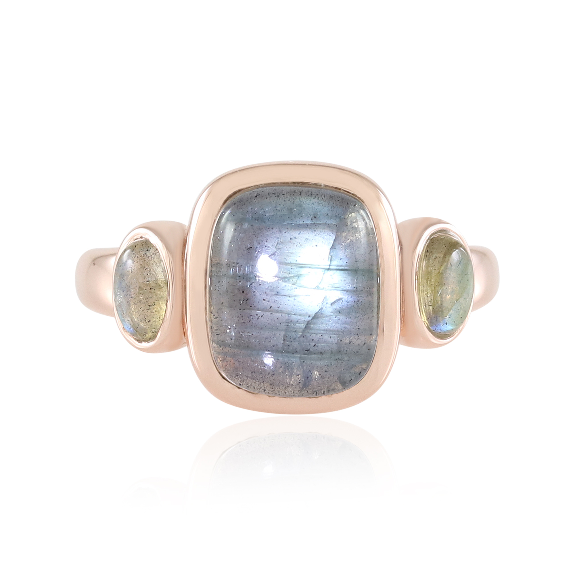 Bague Argent 925 Avec Cabochon Labradorite - Taille 60, Serti Clos, Occasion Bon état, Bijou Pierre Multicolore