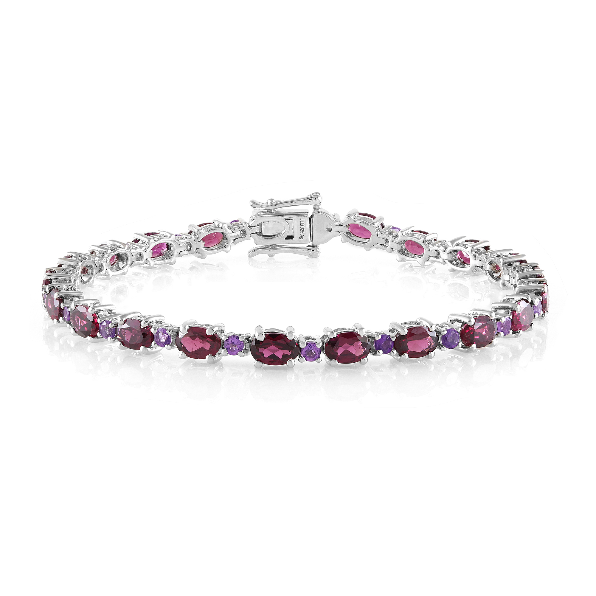Bracelet En Argent 925 Rhodié Avec Améthyste - Longueur 16cm Extensible - Neuf