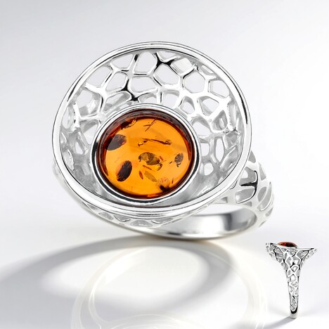 Anello in argento con Ambra Baltica Cognac (dagen)