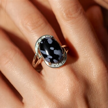 Schneeflocken-Obsidian-Silberring