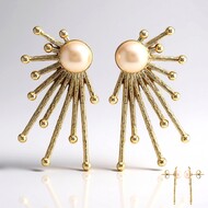 Boucles d'oreilles en argent et Perle de culture d'eau douce de couleur pêche (TPC)