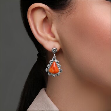 Orange Stachelauster-Silberohrringe (Desert Chic)