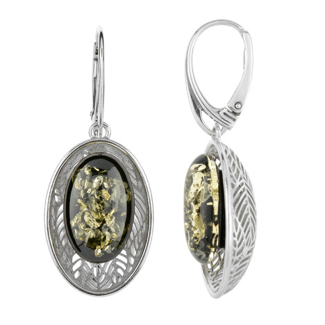 Green Baltic Amber Silver Earrings (dagen)