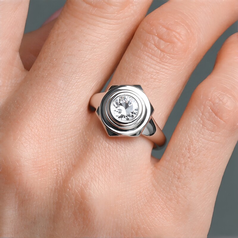 Herkimer Diamond Quartz Silver Ring (Pallanova)