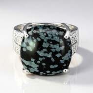 Anello in argento con Ossidiana Fiocco di Neve