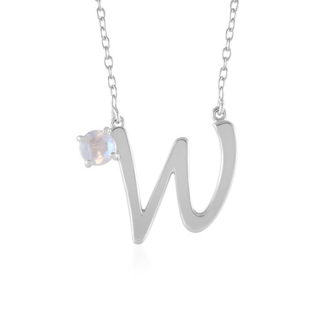 Zilveren halsketting met een regenboog maansteen