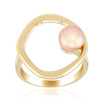 Zilveren ring met een perzikkleurige Ming parel (TPC)