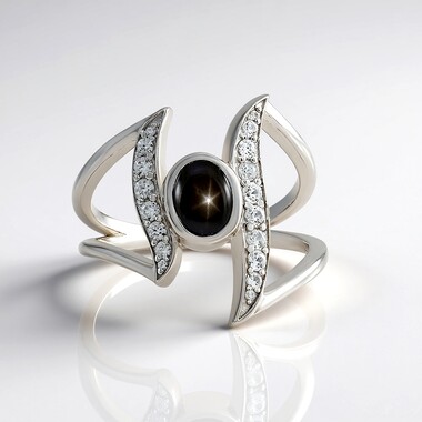 Anello in argento con Zaffiro Stellato Nero (de Melo Essence)