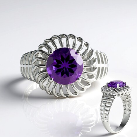 Bague en argent et Améthyste Rose de France (Ornaments by de Melo)