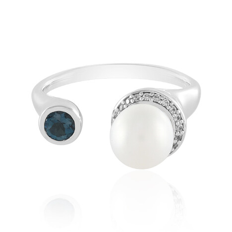 Zilveren ring met een Witte zoetwater kweekparel (de Melo)