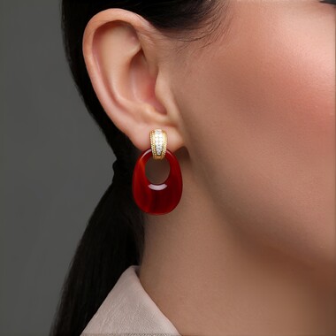 Red Onyx Silver Earrings