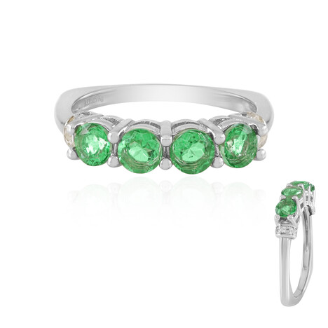 Zilveren ring met smaragdgroene kwartskristallen
