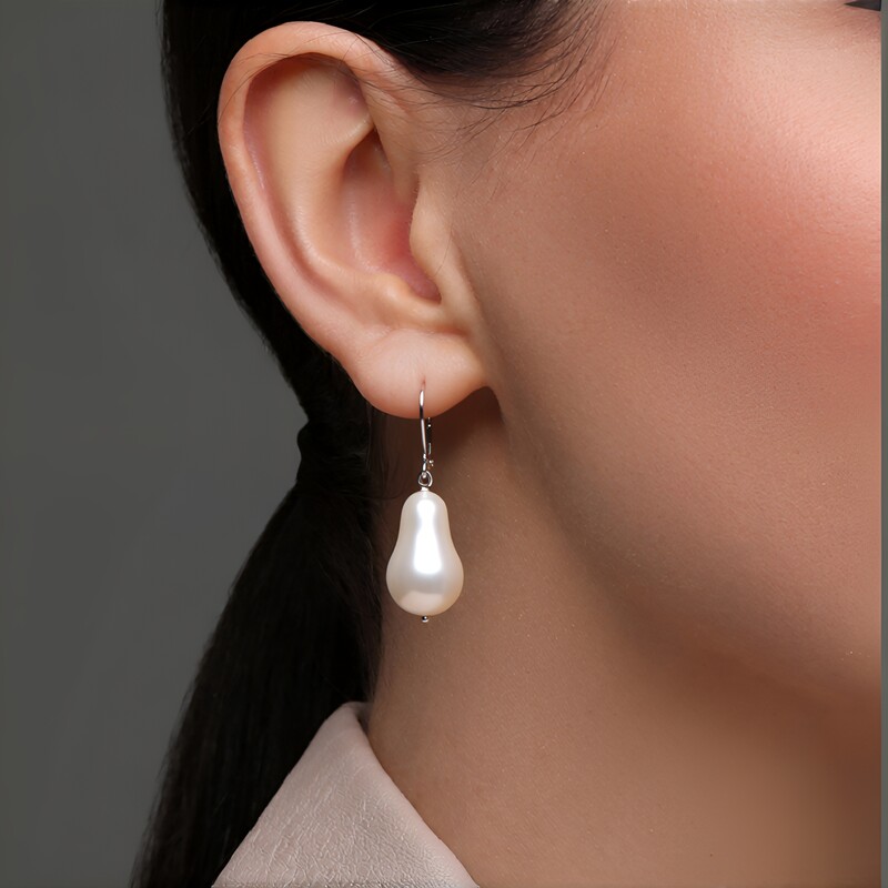 White Freshwater Pearl Silver Earrings (TPC)
