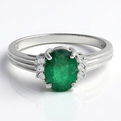 Anello placcato in platino con Smeraldo Bahia