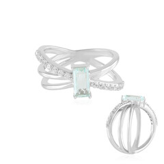 Zilveren ring met een Paraiba kleurige smaragd