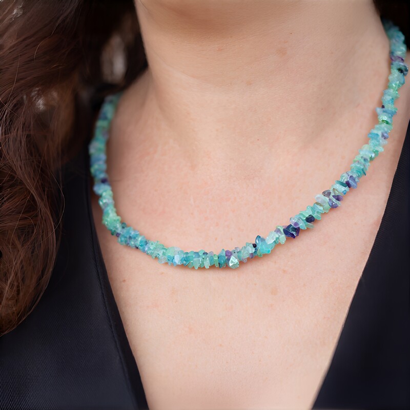 Argentinischer Fluorit-Silberhalskette