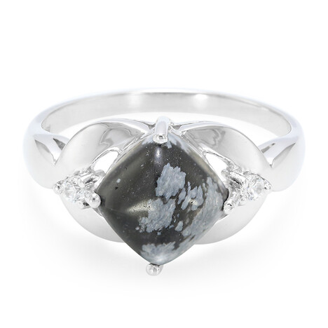 Bague en argent et Obsidienne Flocon-de-Neige