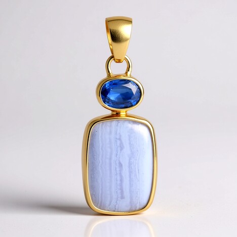 Pendentif en argent et Agate zonée bleue (Bali Barong)
