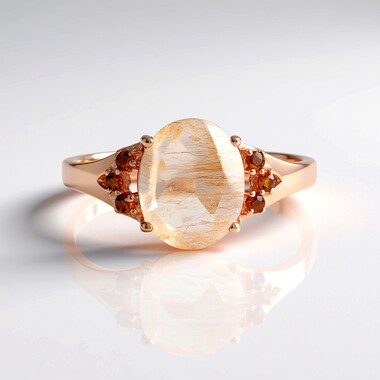Anillo en plata con Cuarzo rutilado cobre