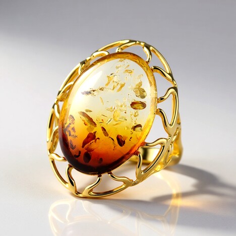 Bague en argent et Ambre de la Baltique Lever du soleil (dagen)