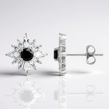 Black Spinel Silver Earrings