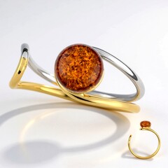 Anello in argento con Ambra Baltica Cognac