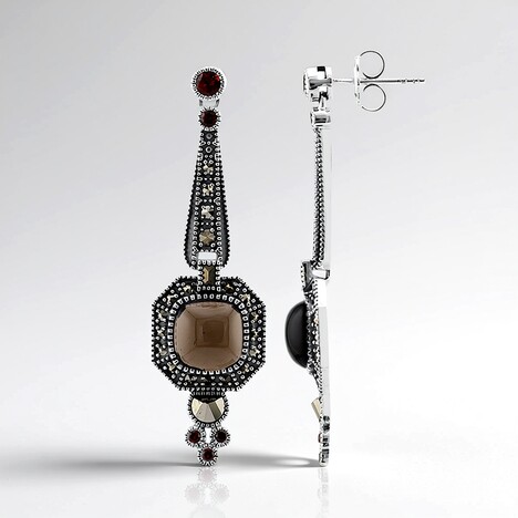 Boucles d'oreilles en argent et Quartz fumé (Annette classic)