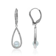 Boucles d'oreilles en argent et Perle blanche de culture d'eau douce (Adela Silber)
