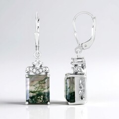 Boucles d'oreilles en argent et Agate mousse