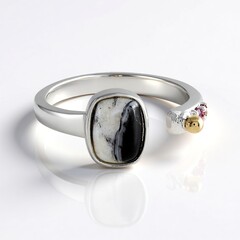 Anello in argento con Dolomite White Buffalo (Granulieren)