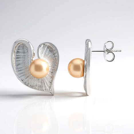 Orecchini in argento con Perla Ming color Pesca (TPC)