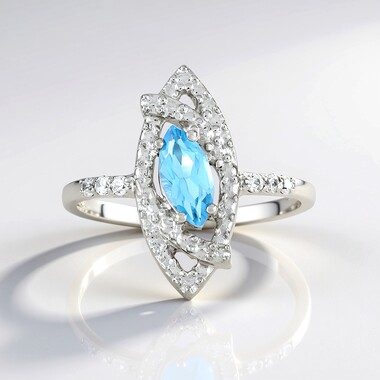Pierścionek ze srebra rodowanego - Topaz niebieski Swiss Blue