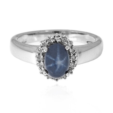Zilveren ring met een blauwe ster saffier
