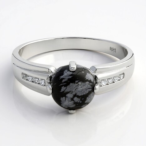 Bague pour homme en argent et Obsidienne Flocon-de-Neige