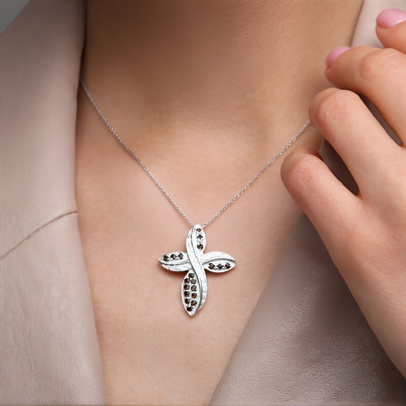 Red Cognac Diamond Silver Pendant