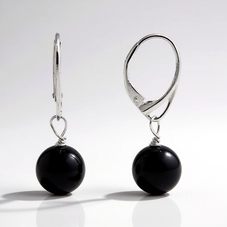 Boucles d'oreilles en argent et Obsidienne à reflets argentés