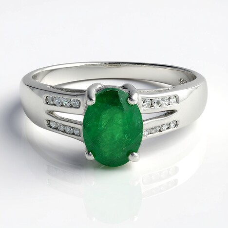 Anello placcato in platino con Smeraldo Bahia